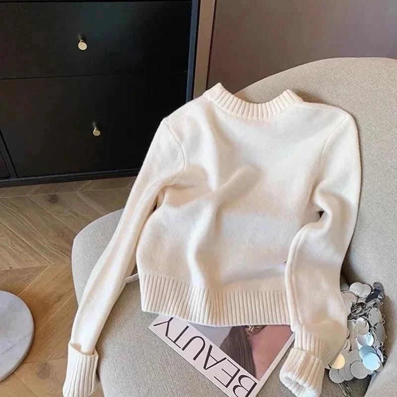 Letters Embroidery Pullover Sweater 2024 Spring Autumn Women Round Neck Long Sleeve Knitwear Jumper Female Casual Design Tops