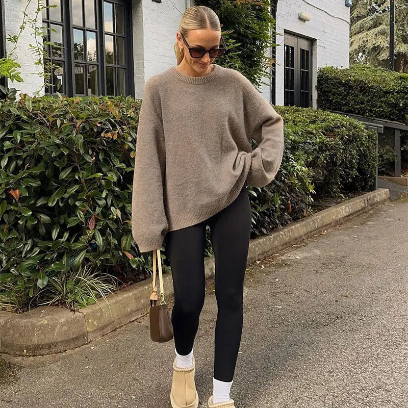 Vintage Red O-neck Sweater Pullover For Women Casual Long Sleeved Loose Knitwear 2024 New Autumn Female High Streetwear