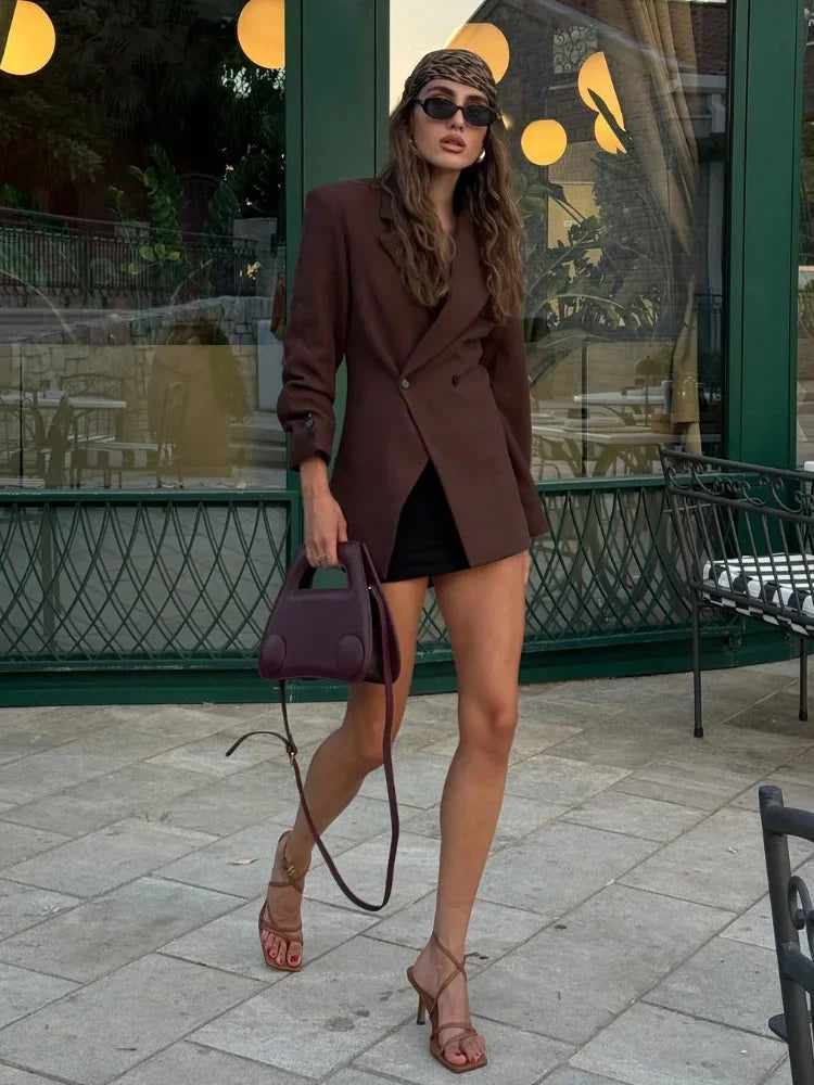 Elegant Solid Lapel Two Buttons Suit Jacket Fashion Women Long Sleeves Slim Short Coats 2024 New Casual Lady High Streetwear