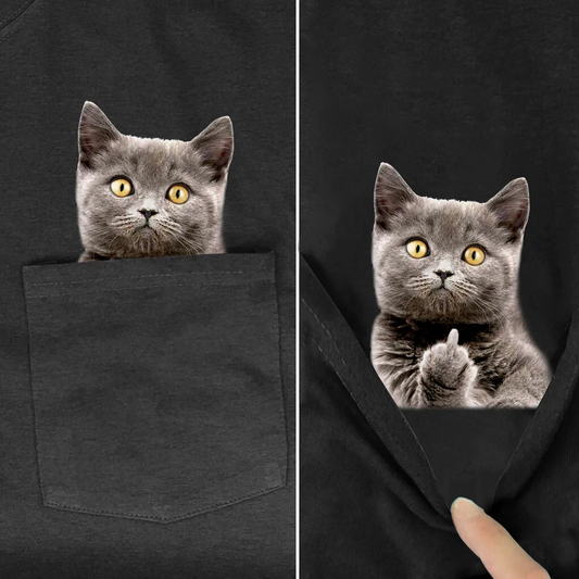 CLOOCL Animal T-Shirt Fashion Brand Summer Pocket Cat Stickers Printed T-shirt Men's Women Shirts Hip Hop Tops Funny Cotton Tees