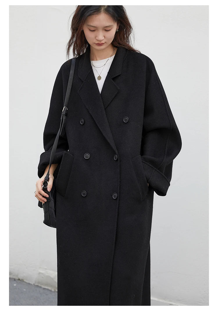 CHIC VEN Women Long Double-sided Woolen Coats Retro Loose Female Overcoat Double Breasted Ladies Windbreak Autumn Winter 2023