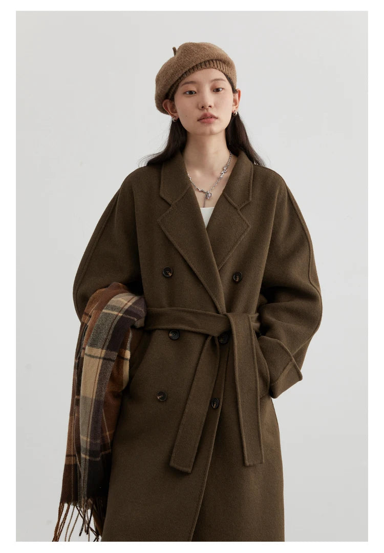 CHIC VEN Women Long Double-sided Woolen Coats Retro Loose Female Overcoat Double Breasted Ladies Windbreak Autumn Winter 2023