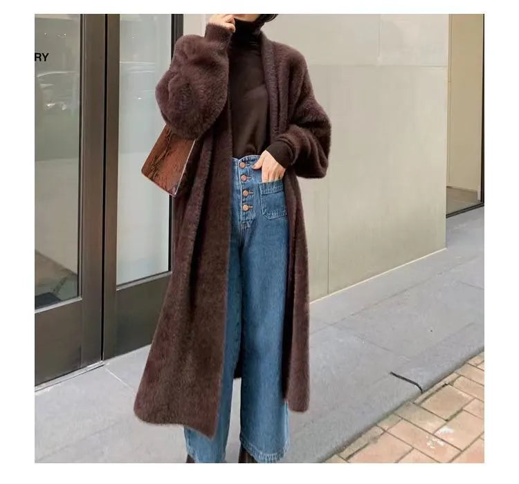 white Long Cardigan for women 2024 new winter clothes Knitted fluffy long sleeve Cashmere sweater coat korean style warm vintage