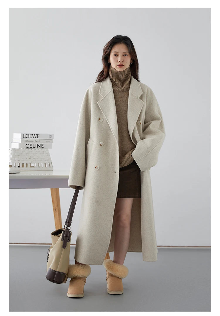 CHIC VEN Women Long Double-sided Woolen Coats Retro Loose Female Overcoat Double Breasted Ladies Windbreak Autumn Winter 2023