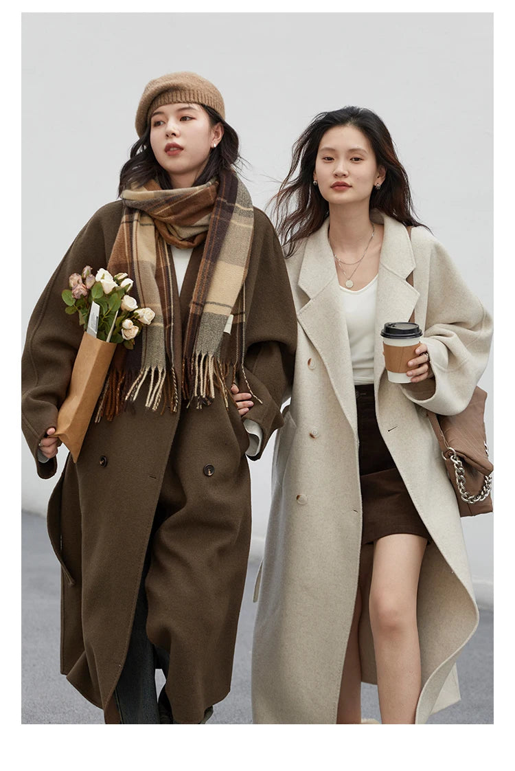 CHIC VEN Women Long Double-sided Woolen Coats Retro Loose Female Overcoat Double Breasted Ladies Windbreak Autumn Winter 2023