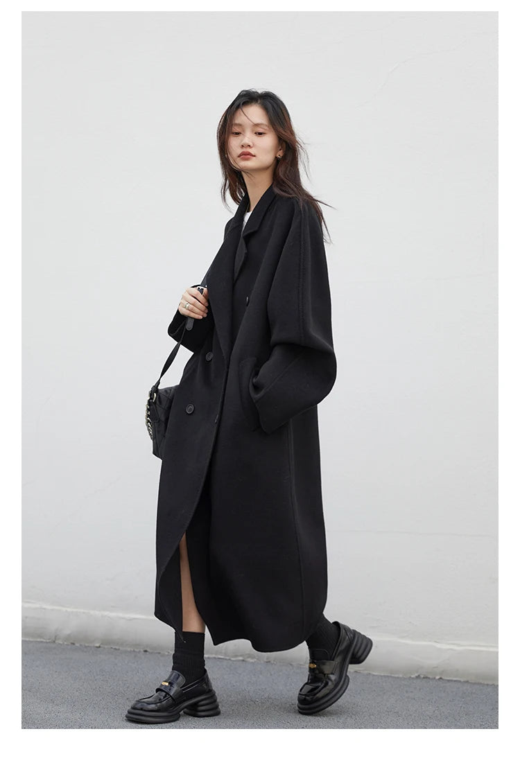 CHIC VEN Women Long Double-sided Woolen Coats Retro Loose Female Overcoat Double Breasted Ladies Windbreak Autumn Winter 2023