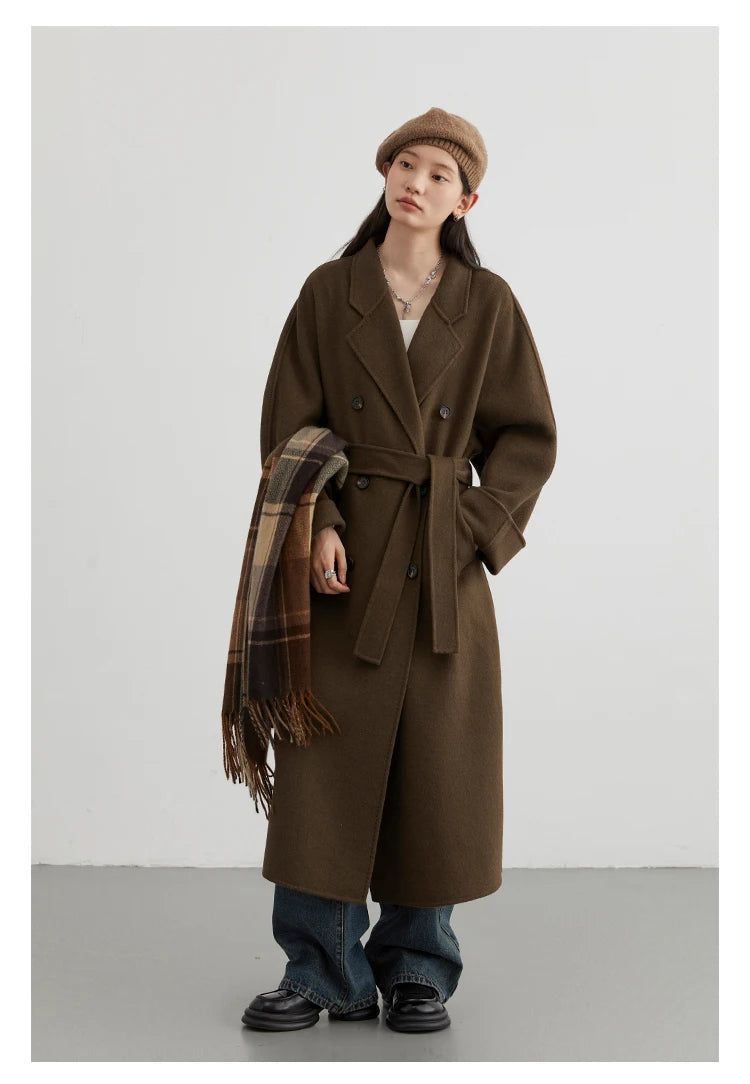 CHIC VEN Women Long Double-sided Woolen Coats Retro Loose Female Overcoat Double Breasted Ladies Windbreak Autumn Winter 2023