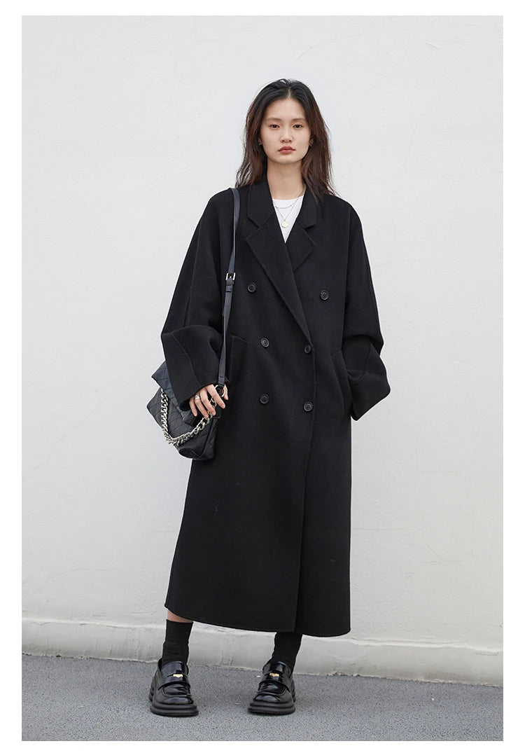 CHIC VEN Women Long Double-sided Woolen Coats Retro Loose Female Overcoat Double Breasted Ladies Windbreak Autumn Winter 2023