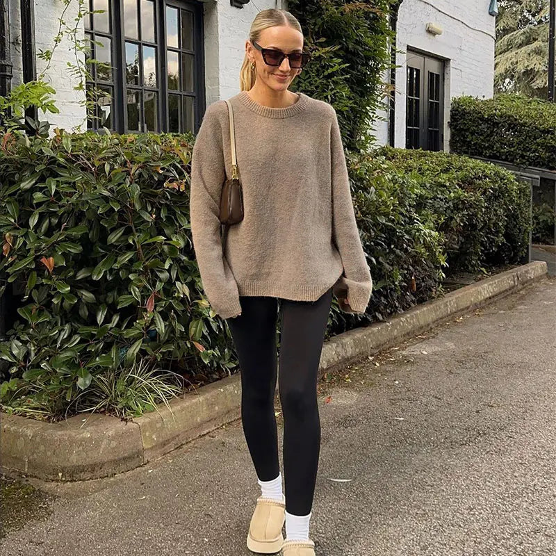 Vintage Red O-neck Sweater Pullover For Women Casual Long Sleeved Loose Knitwear 2024 New Autumn Female High Streetwear