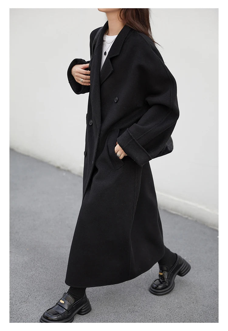 CHIC VEN Women Long Double-sided Woolen Coats Retro Loose Female Overcoat Double Breasted Ladies Windbreak Autumn Winter 2023