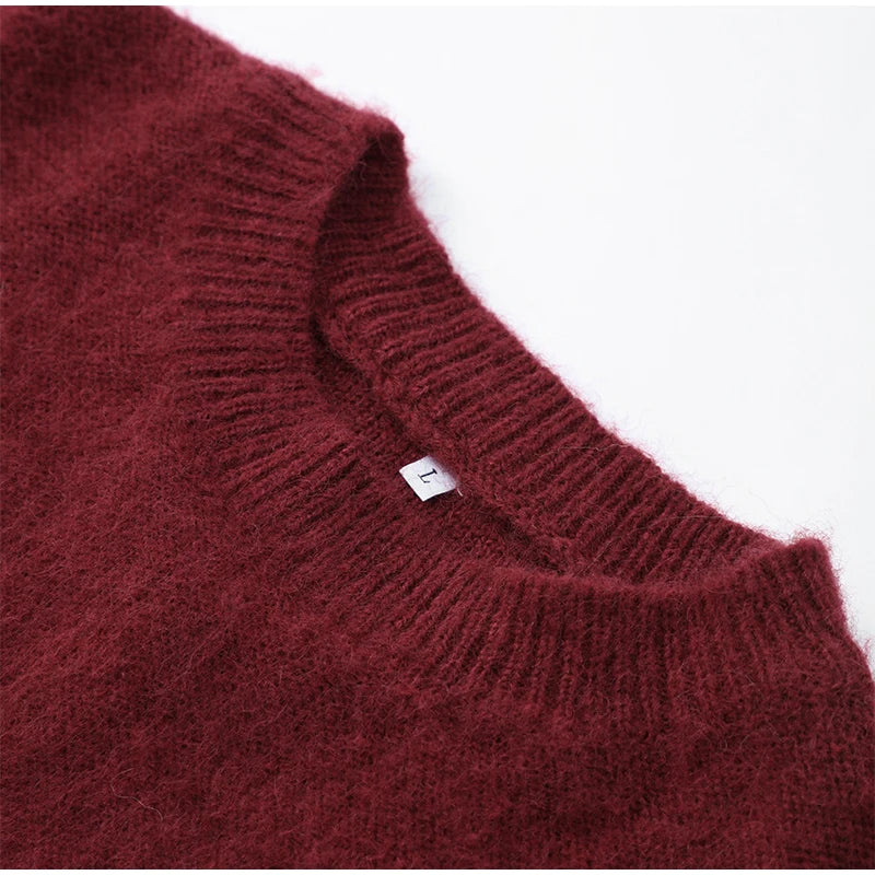 Vintage Red O-neck Sweater Pullover For Women Casual Long Sleeved Loose Knitwear 2024 New Autumn Female High Streetwear